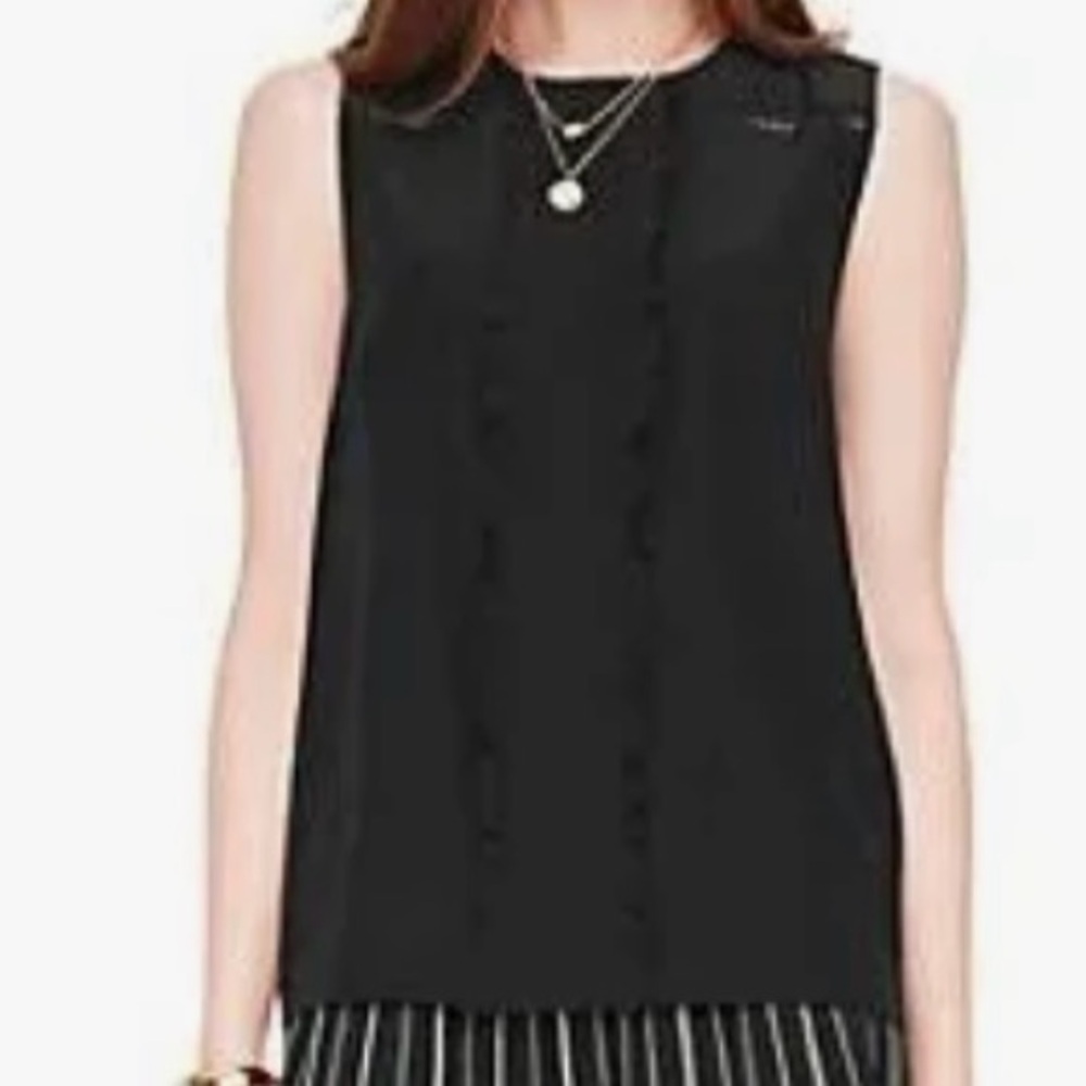 Kate Spade | Black Silk | Pleated | Embroidered | Sleeveless | Top